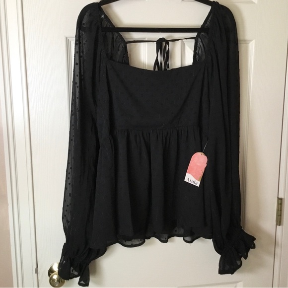 Arula Priscilla Black Long Sleeve Babydoll Plus Top NWT - 3X - Picture 2 of 7